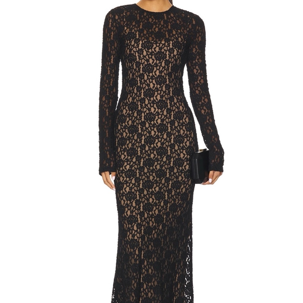 L'Academie Black Lace Long Sleeve Dress